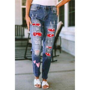 Heart Distressed Jeans with Pockets